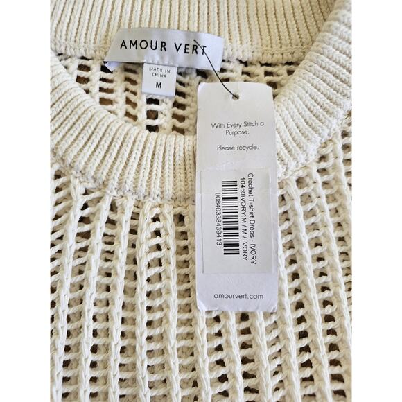 Amour Vert Crochet T Shirt Dress Swim Cover-Up Size M Ivory Boho Beach NWT - Picture 8 of 11